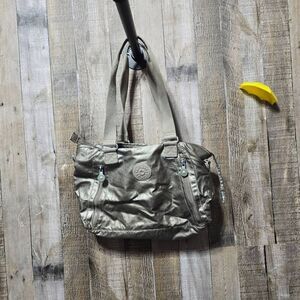 Kipling Metallic Silver Shoulder Bag Purse Tote
